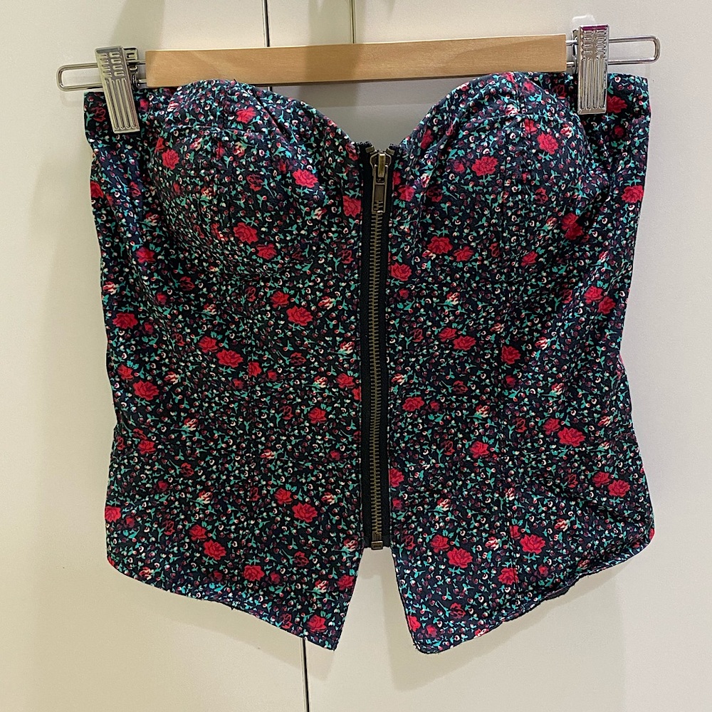 Urban Outfitters Silence + Noise Bustier Corset Tube Top Floral Print Zip Up